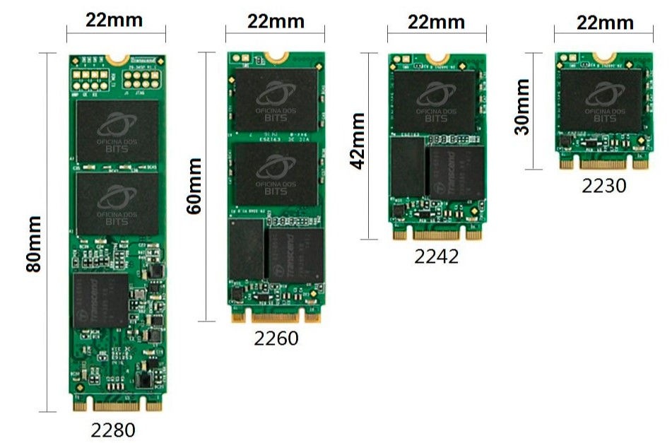 Imagem de SSD's NVME de tamanhos variados